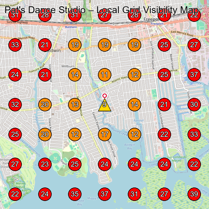 Pat's Dance Studio GeoGrid visibility map for Office Furniture Store in Baldwin